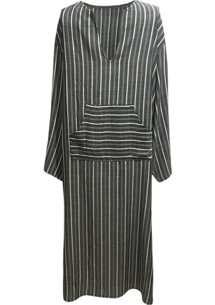 Özel Tasarım Yırtmaçlı V Yakalı Önden Cepli Uzun Elbise indirimleri