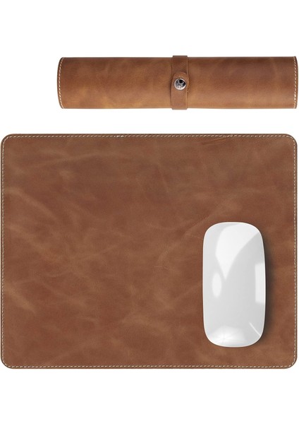 Navada - Gaming Oyuncu Gamer Hakiki Deri Mouse Pad, Deri Fare Altlığı, Hakiki Deri Ped, Dayanıklı Kaymaz Taban, Ofis Tipi Mouse Ped (Taba)