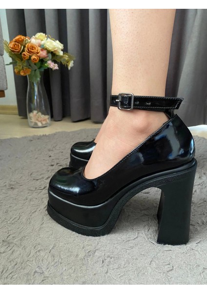 Kadın Elanor Siyah Rugan Bilekten Bağlamal (12 cm ) Platform Topuklu Ayakkabı fiyatları