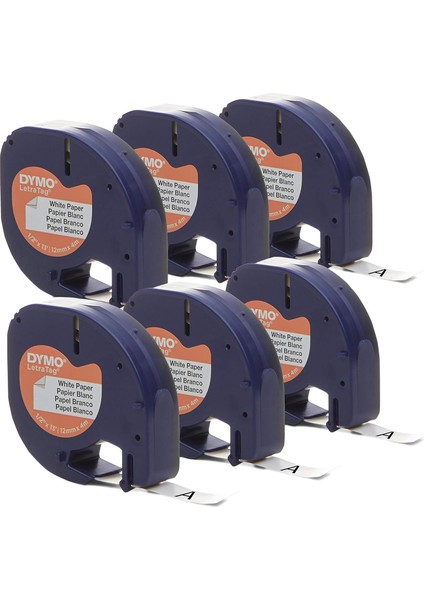 Letratag Etiket Makineleri Için Otantik Lt Kağıt Etiketleme Bandı, 1/2" (12 Mm), Beyaz Bant Üzerine Siyah Baskı, 6'lı Paket