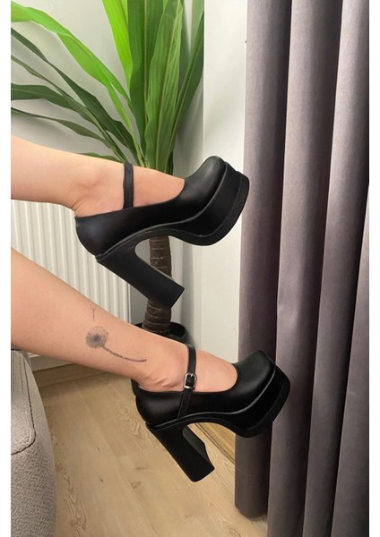 Kadın Napoli Siyah Tek Baretli (12 cm ) Platform Topuklu Ayakkabı