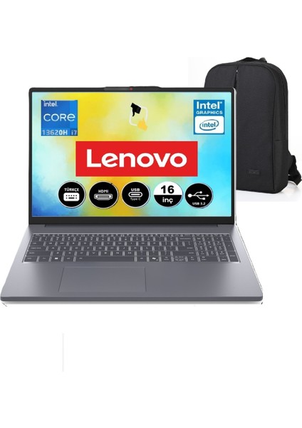 Ideapad Slim 3 16IRH10 Intel Core I7 13620H 32GB 1tb SSD Freedos 16" Fhd Taşınabilir Bilgisayar 83K2001VTR Csrtech Çanta Hediye