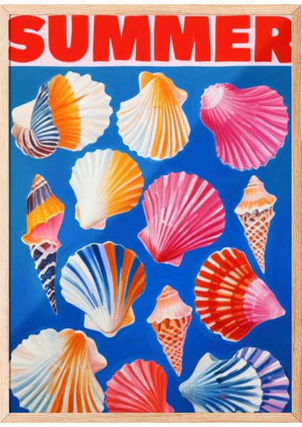 Ahşap Çerçeveli Tablo, Deniz Kabukları Yaz Kompozisyonu, Banyo Dekoru Poster No: 109761