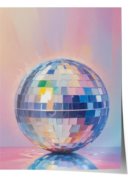 Çerçevesiz Poster, Yansımalı Disko Topu – Mavi-Pembe Işıklar, Genç Odası Dekoru Poster No: 110019