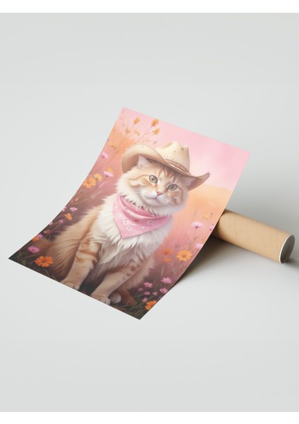 Çerçevesiz Poster, Pofuduk Kedi – Sevimli Illüstrasyon, Yatak Odası Dekoru Poster No: 110022 modelleri