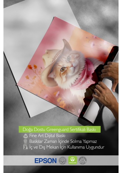 Çerçevesiz Poster, Pofuduk Kedi – Sevimli Illüstrasyon, Yatak Odası Dekoru Poster No: 110022