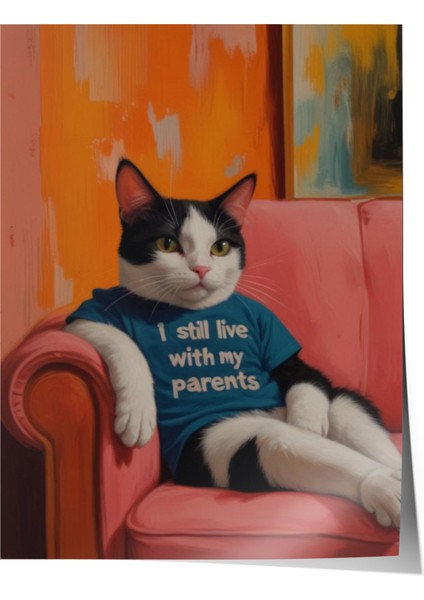 Çerçevesiz Poster, Dinlenen Kedi – Stilize Ev Sahnesi, Ofis Dekoru Poster No: 109816