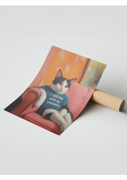 Çerçevesiz Poster, Dinlenen Kedi – Stilize Ev Sahnesi, Ofis Dekoru Poster No: 109816 modelleri