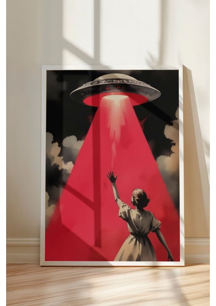 Beyaz Çerçeveli Tablo, Pembe Ufo ve Figür – Retro-Bilimkurgu, Genç Odası Dekoru Poster No: 109716 modelleri