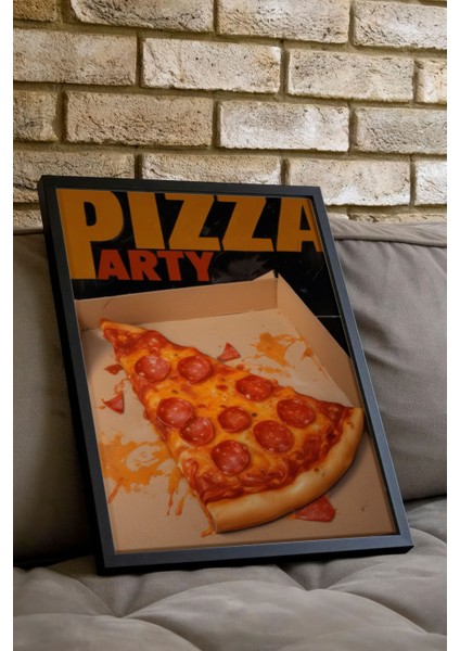 Siyah Çerçeveli Tablo, Pizza Dilimi – Yiyecek Illüstrasyonu, Mutfak Dekoru Poster No: 109812 indirimleri