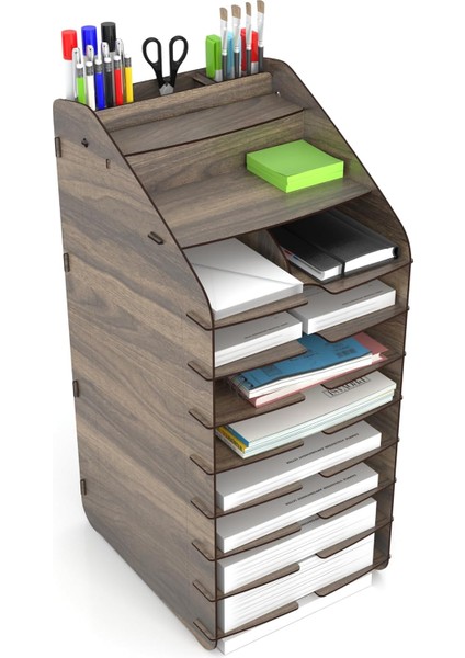Tower Ofis Masaüstü Organizer 10 Kat Letter A4 Evrak Rafı (Ceviz)