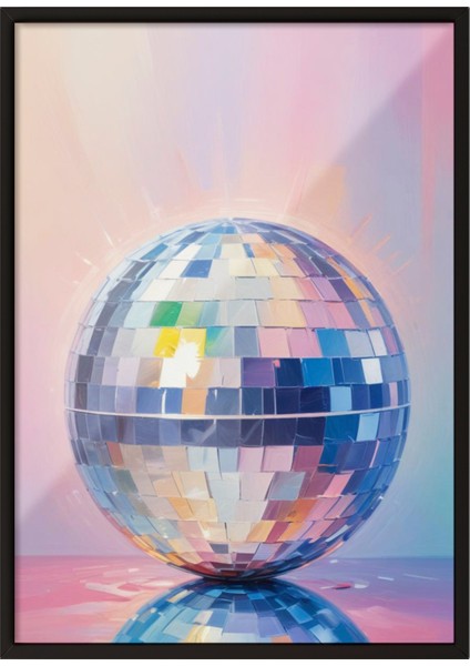 Siyah Çerçeveli Tablo, Yansımalı Disko Topu, Genç Odası Dekoru Poster No: 110019