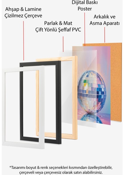 Siyah Çerçeveli Tablo, Yansımalı Disko Topu, Genç Odası Dekoru Poster No: 110019