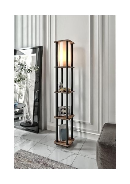 Kare Lambader - Fonksiyonel 3 Raflı Ahşap Gövde, 24X24 cm Kare Taban, 140 cm Yükseklik, E27 Duy Tipi Uyumlu, LED Ampul ile Kullanılabilir, Göz Yormayan Işık (Ceviz) fiyatları
