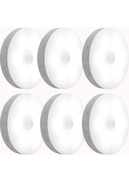 Hareket Sensörlü Gece Lambası, Duvar Lambası, Dolap Lambası, USB Şarj Edilebilir LED Işık, Akıllı Sensör Işığı, Pil ile Çalışan Işık, Dolap, Yatak Odası, Dolap, Koridor Vb. Için (Beyaz Işık, 6 Adet)