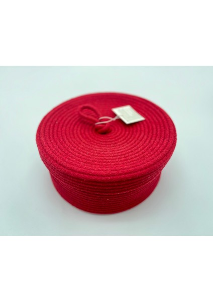 Kapaklı Dekoratif Kırmızı Jüt Sepet