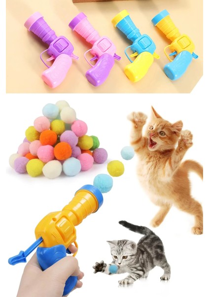 30 Adet Peluş Ponpon Top Atan Tabanca Top Atan İnteraktif Kedi Oyuncağı