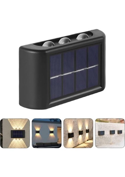 Güneş Enerjili, Suya Dayanıklı ve Duvara Monteli 6 LED Li Aplik - Bahçe, Teras, Havuz Kenarı, Çimenlik ve Yol Kenarları Için Ideal (Standart, Adet, 4)