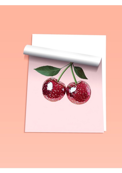 Çerçevesiz Poster, Çift Kiraz Minimal Illüstrasyonu, Mutfak Dekoru Poster No: 110067 fiyatları