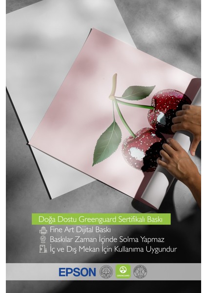 Çerçevesiz Poster, Çift Kiraz Minimal Illüstrasyonu, Mutfak Dekoru Poster No: 110067