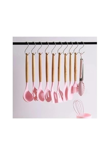 12 Parça Ahşap Sap Silikon Mutfak Pasta Silikon Kepçe Çırpıcı Fırça Kevgir Kaşıklık Maşa Spatula Set fiyatları