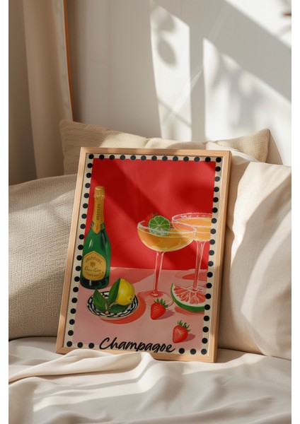 Ahşap Çerçeveli Tablo, Şampanya Kadehi – Retro Illüstrasyon, Mutfak Dekoru Poster No: 109708 indirimleri