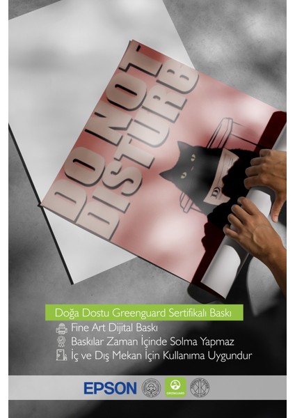 Ahşap Çerçeveli Tablo, Do Not Dısturb – Komik Kedi Tipografisi, Ofis Dekoru Poster No: 109805