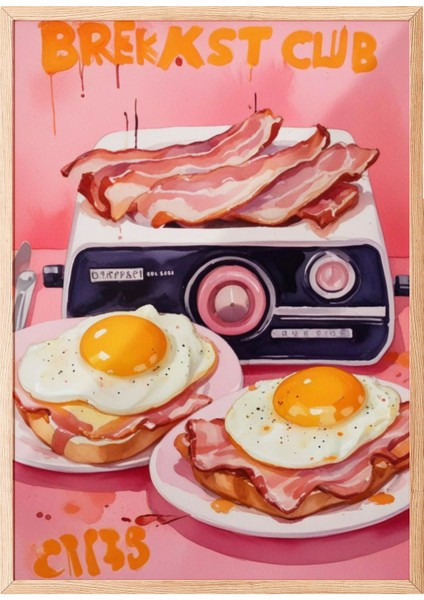 Ahşap Çerçeveli Tablo, Kaset ve Kahvaltı: Retro Mutfak, Mutfak Dekoru Poster No: 109724