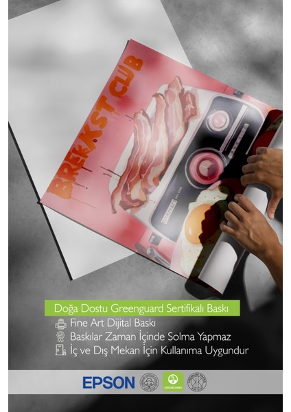 Ahşap Çerçeveli Tablo, Kaset ve Kahvaltı: Retro Mutfak, Mutfak Dekoru Poster No: 109724