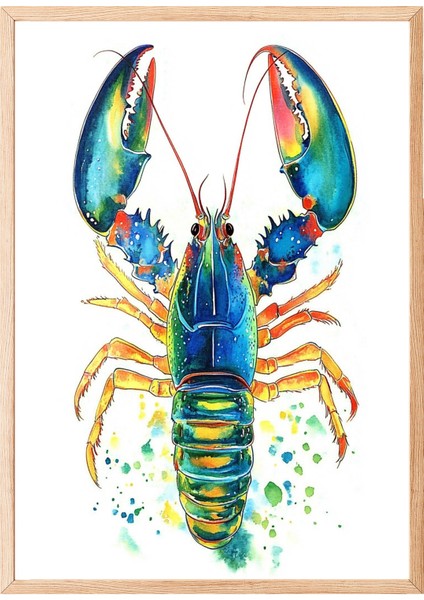 Ahşap Çerçeveli Tablo, Mavi Istakoz Çizimi, Mutfak Dekoru Poster No: 110096