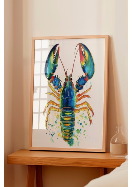 Ahşap Çerçeveli Tablo, Mavi Istakoz Çizimi, Mutfak Dekoru Poster No: 110096 fiyatları