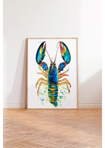 Ahşap Çerçeveli Tablo, Mavi Istakoz Çizimi, Mutfak Dekoru Poster No: 110096 modelleri