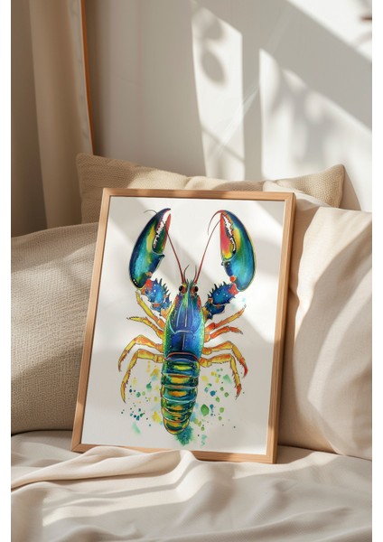 Ahşap Çerçeveli Tablo, Mavi Istakoz Çizimi, Mutfak Dekoru Poster No: 110096 indirimleri