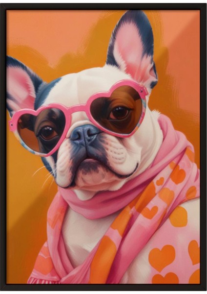 Siyah Çerçeveli Tablo, Şirin Gözlüklü Köpek – Komik Çizim, Genç Odası Dekoru Poster No: 109723