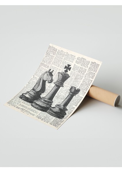 Çerçevesiz Poster, Satranç Taşları ve Gazete Sayfası, Ofis Dekoru Poster No: 111039 modelleri