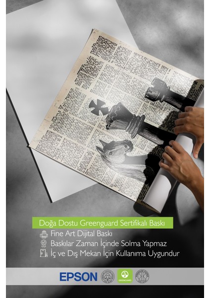 Çerçevesiz Poster, Satranç Taşları ve Gazete Sayfası, Ofis Dekoru Poster No: 111039