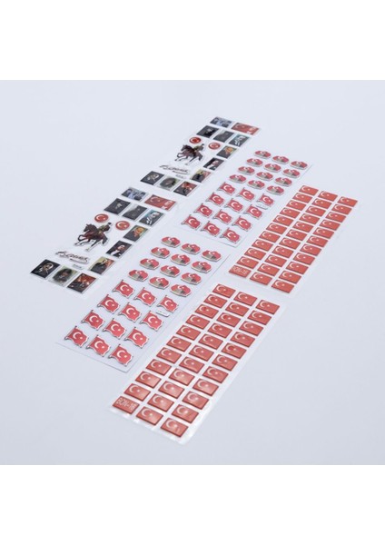 6 Adet Karışık Kabartmalı Yapışkan Sticker, Atatürk ve Türk Bayrağı