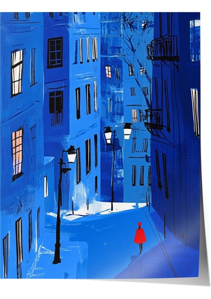 Çerçevesiz Poster, Mavi Gece Şehir Sokakları, Ofis Dekoru Poster No: 110784