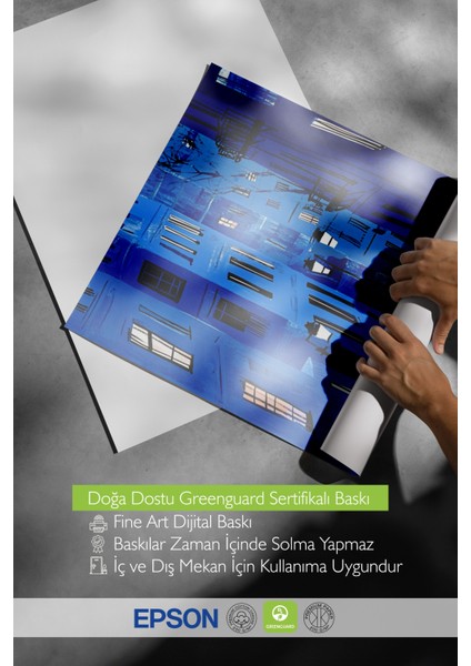 Çerçevesiz Poster, Mavi Gece Şehir Sokakları, Ofis Dekoru Poster No: 110784