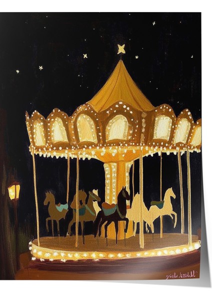 Çerçevesiz Poster, Gece Lunapark Atlı Karınca, Genç Odası Dekoru Poster No: 110247