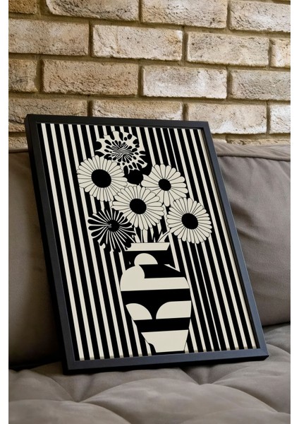 Siyah Çerçeveli Tablo, Siyah Beyaz Vazo ve Çiçek Deseni, Salon Dekoru Poster No: 111130 indirimleri