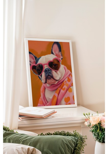 Beyaz Çerçeveli Tablo, Şirin Gözlüklü Köpek – Komik Çizim, Genç Odası Dekoru Poster No: 109723 fiyatları