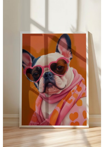 Beyaz Çerçeveli Tablo, Şirin Gözlüklü Köpek – Komik Çizim, Genç Odası Dekoru Poster No: 109723 modelleri