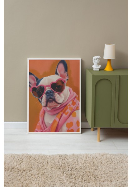 Beyaz Çerçeveli Tablo, Şirin Gözlüklü Köpek – Komik Çizim, Genç Odası Dekoru Poster No: 109723 fırsatları