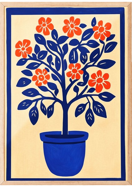 Ahşap Çerçeveli Tablo, Turuncu Çiçekli Saksı Bitkisi, Salon Dekoru Poster No: 110778