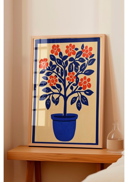 Ahşap Çerçeveli Tablo, Turuncu Çiçekli Saksı Bitkisi, Salon Dekoru Poster No: 110778 fiyatları