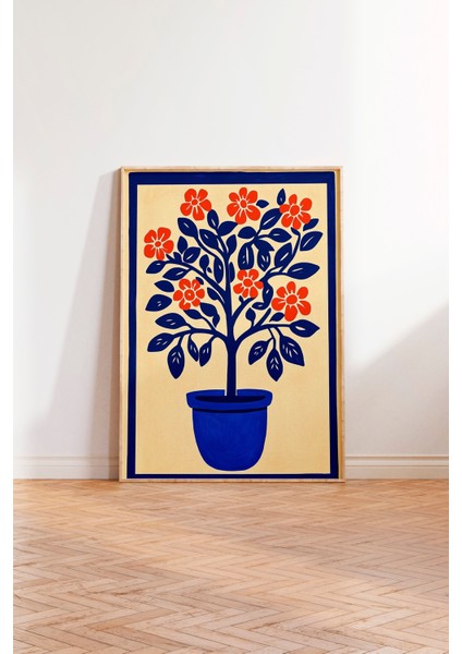 Ahşap Çerçeveli Tablo, Turuncu Çiçekli Saksı Bitkisi, Salon Dekoru Poster No: 110778 modelleri