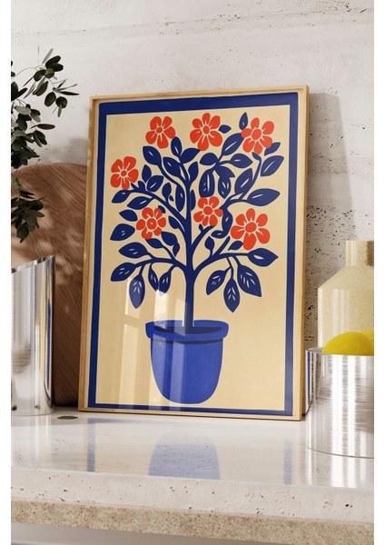 Ahşap Çerçeveli Tablo, Turuncu Çiçekli Saksı Bitkisi, Salon Dekoru Poster No: 110778 fırsatları