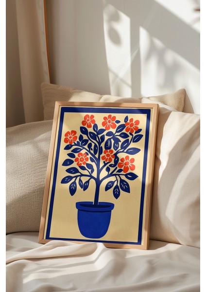 Ahşap Çerçeveli Tablo, Turuncu Çiçekli Saksı Bitkisi, Salon Dekoru Poster No: 110778 indirimleri