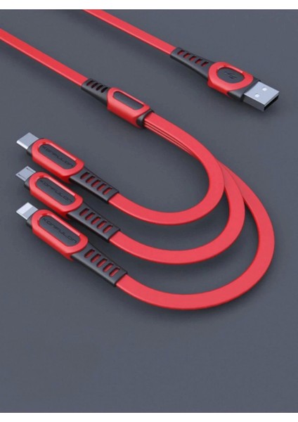 Bfs DC19 3in1 USB Kablo 1.3m 3A - Kırmızı